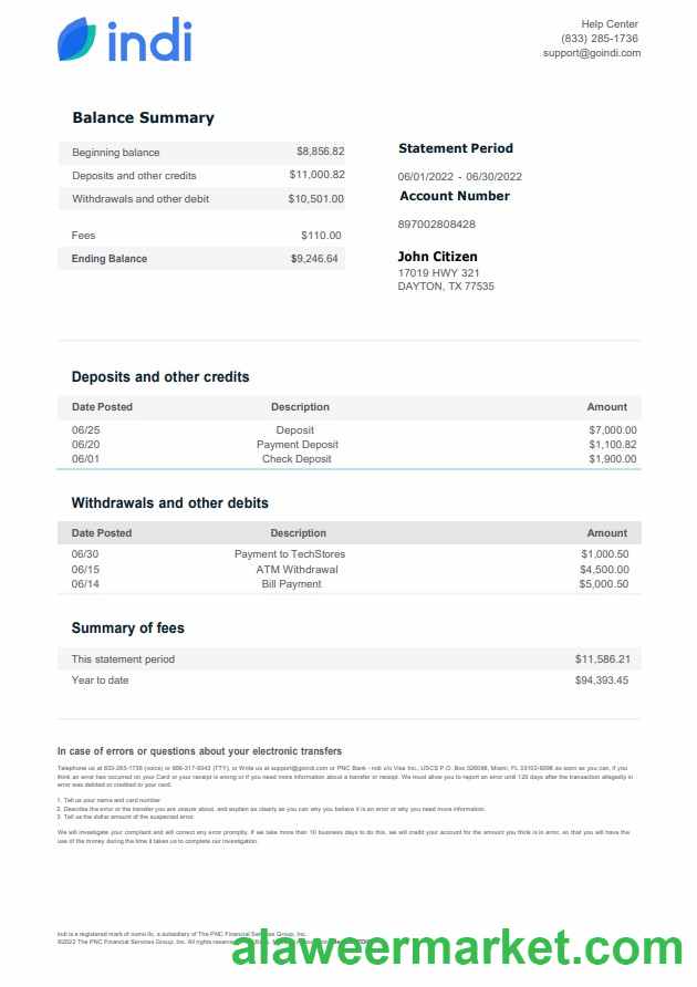 USA Indi bank statement